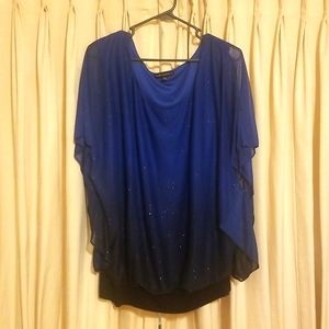 Blue and black sparkly ombre blouse 1X